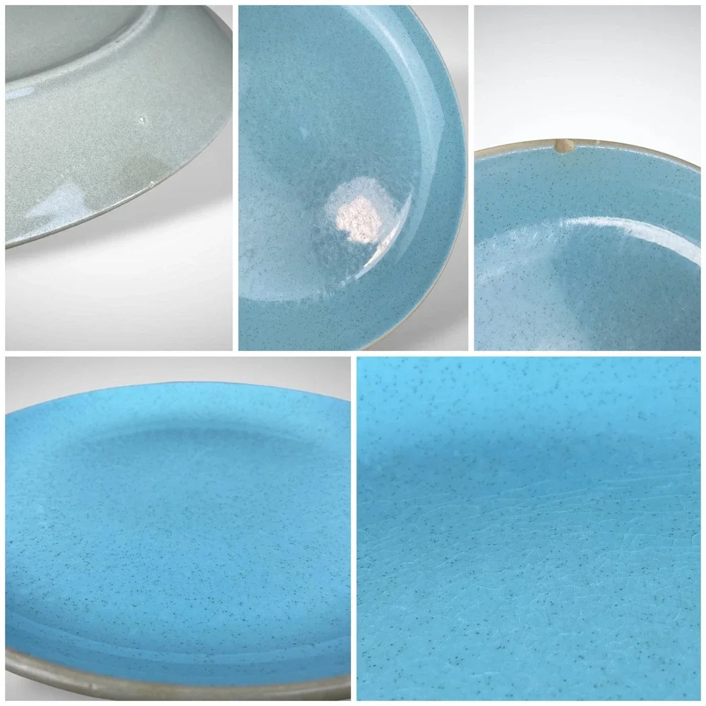 Harkerware Blue‎ Mist Dinner Plates Set 4 Speckled MCM Robin Egg Blue 1950s MCM